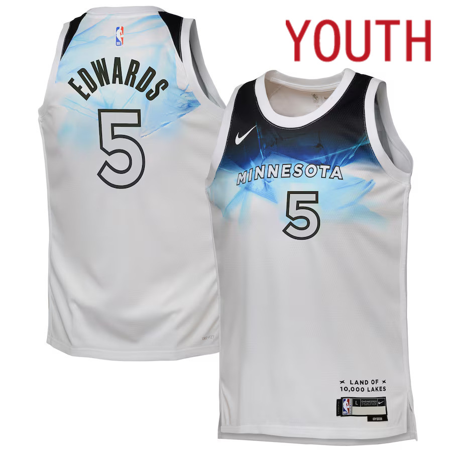 Youth Minnesota Timberwolves #5 Anthony Edwards Nike White City Edition 2024-25 Swingman Player NBA Jersey->youth nba jersey->Youth Jersey